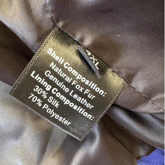 High-quality royal blue leather jacket with real fox fur shoulder - Picture 8 of 8